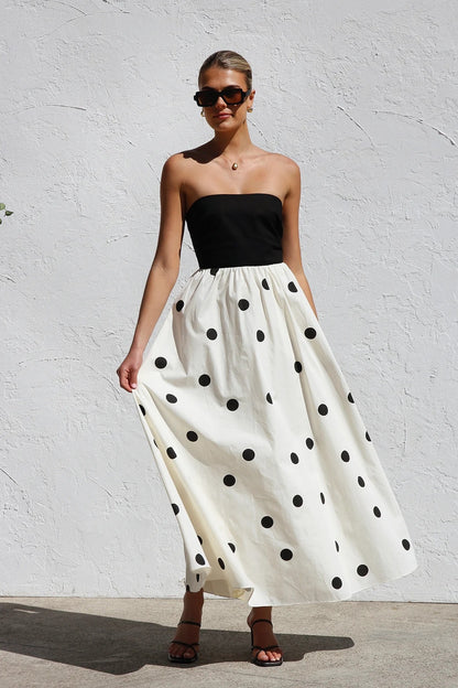 Polka-dot Print Patchwork Tube Maxi Dress